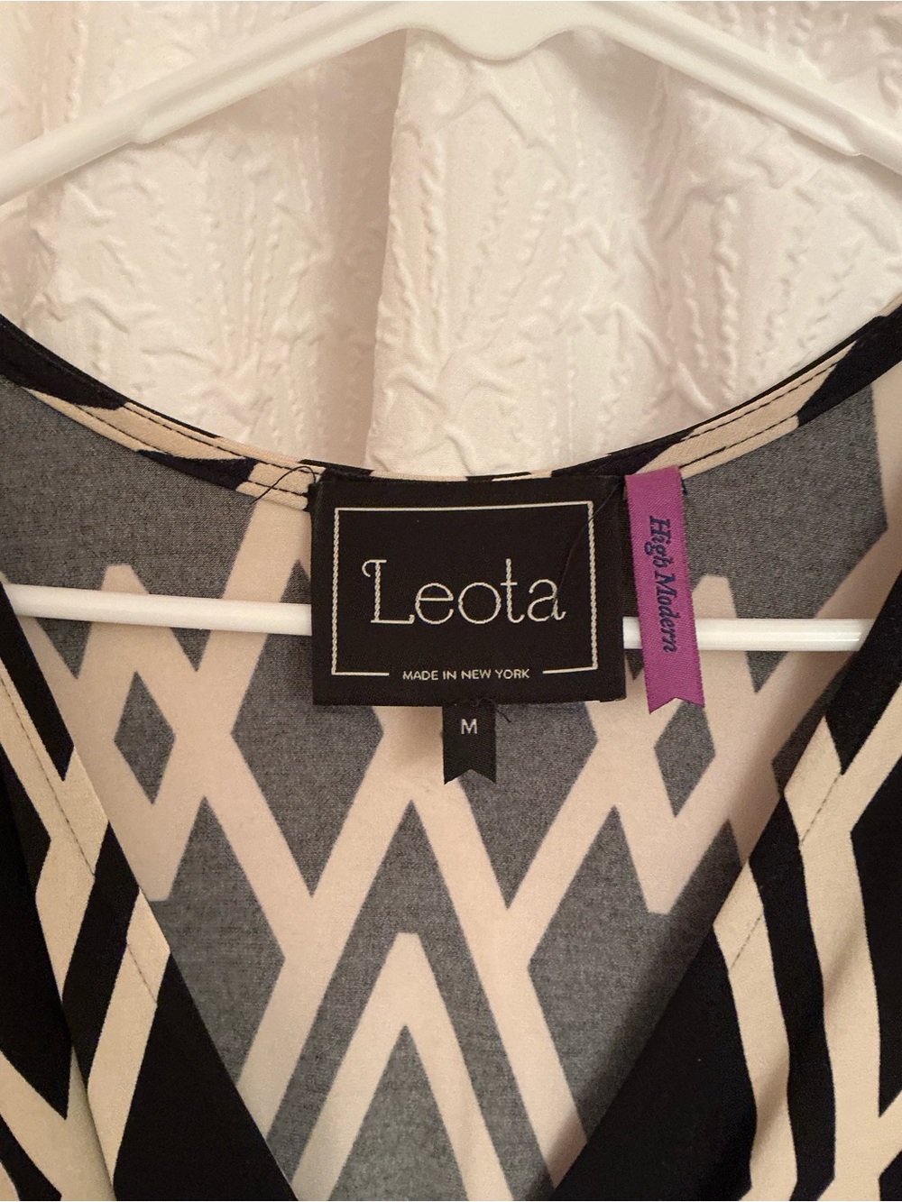 Leota Black and Cream Geometric Wrap Midi Dress - Picture 2 of 3